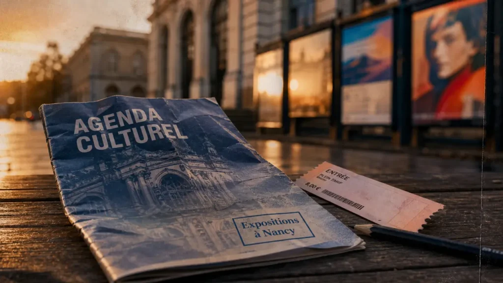Nancy expositions : agenda culturel, ticket et crayon devant le musée
