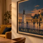 Affiche Nancy Place Stanislas vintage encadrée, salon cosy