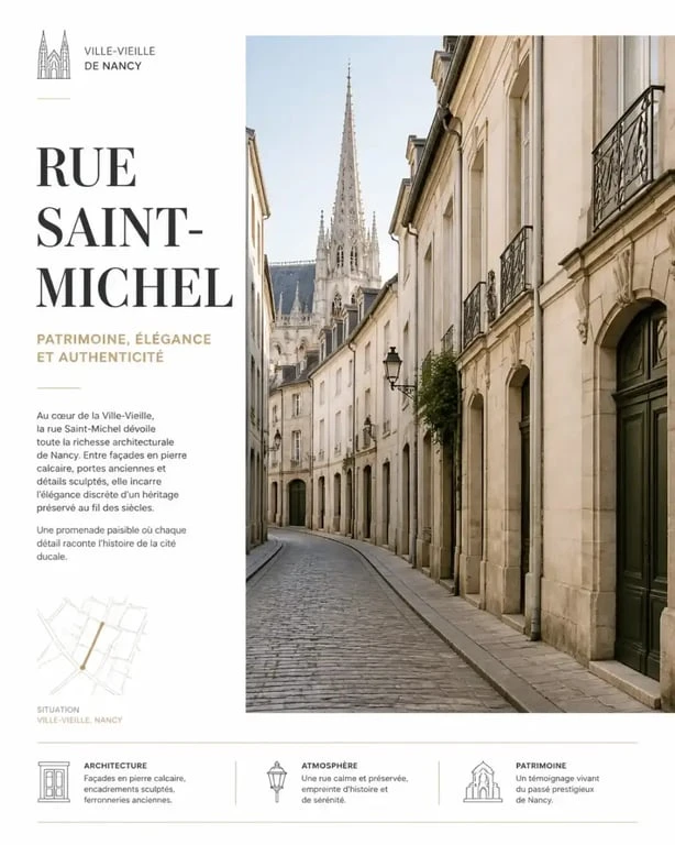 Rue Saint-Michel à Nancy, architecture historique et calme de la ville-vieille