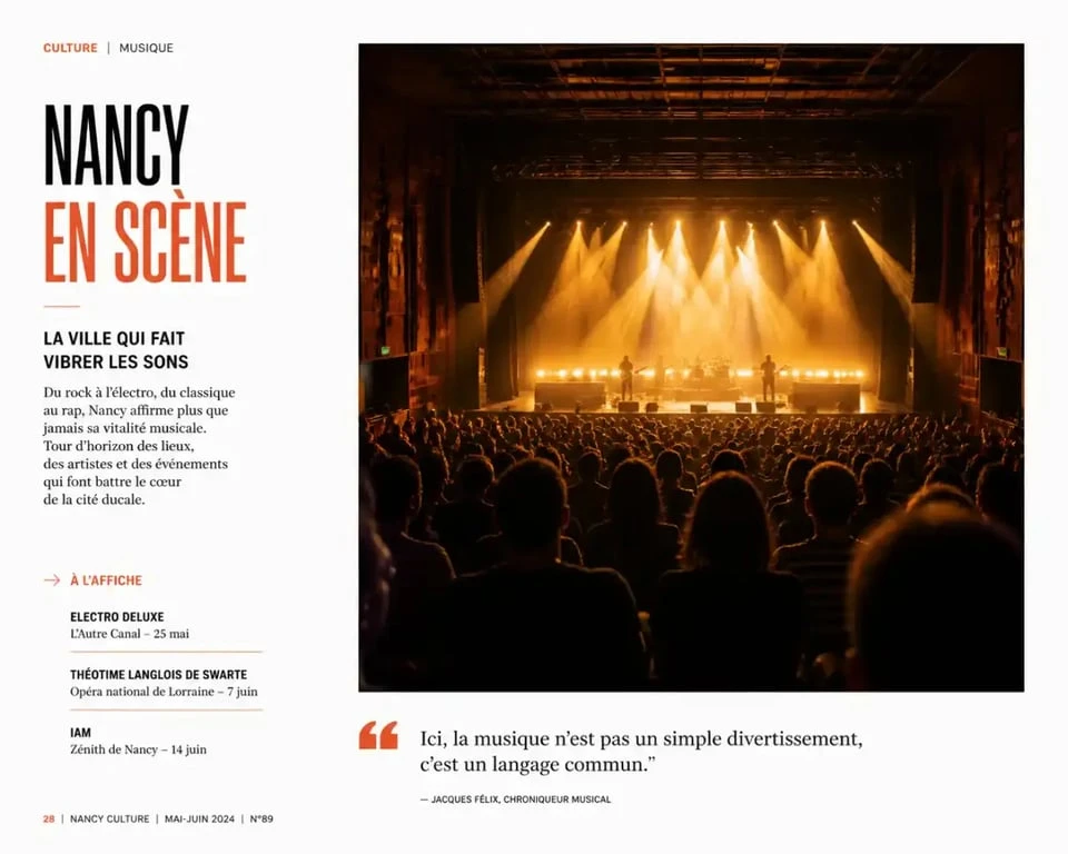 Salle de spectacle illuminée lors d'un concert à Nancy pour l'agenda spectacle nancy
